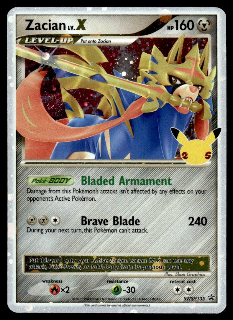 2021 Pokemon Sword & Shield Series - Celebrations SWSH135 Zacian lv.x Light Play
