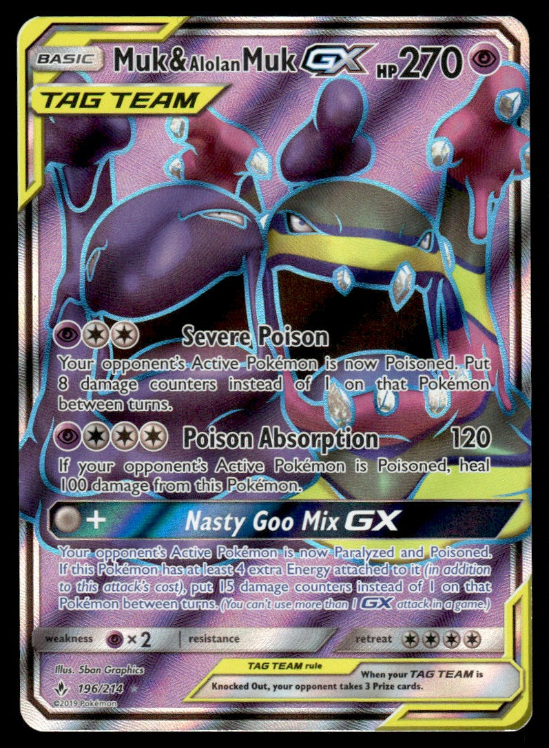 2019 Pokemon Sun & Moon - Unbroken Bonds 196 Muk & Alolan Muk-GX Light Play