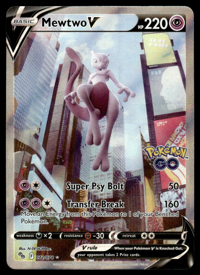 2022 Pokemon Sword & Shield - Pokémon GO 72 Mewtwo V Near Mint