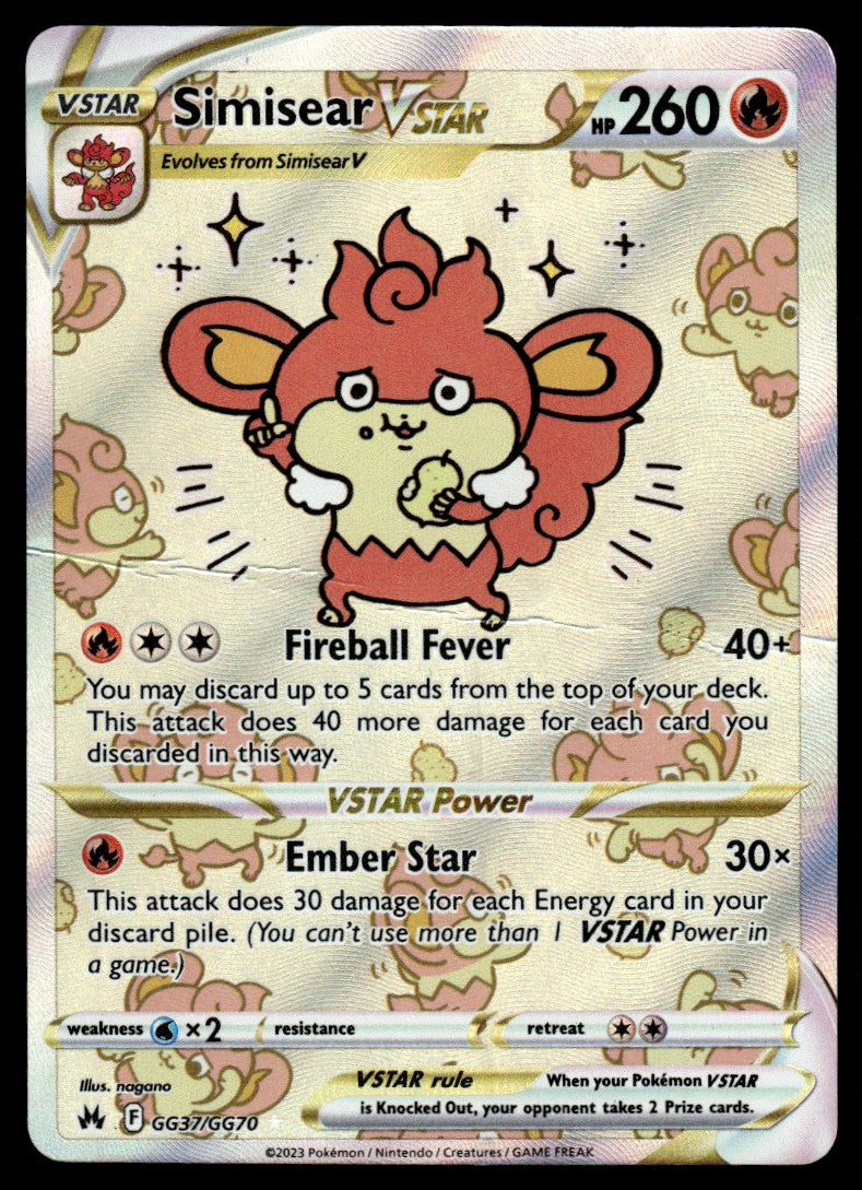 2023 Pokemon Crown Zenith GG37/GG70 Simisear VSTAR Heavy Play