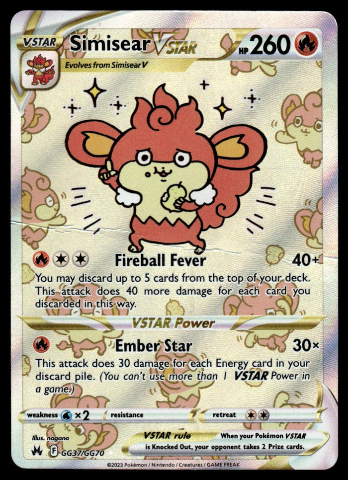 2023 Pokemon Crown Zenith GG37/GG70 Simisear VSTAR Heavy Play
