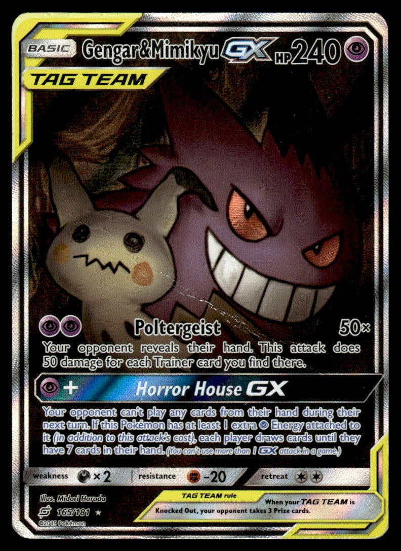 2019 Pokemon Team Up 165/181 Gengar & Mimikyu GX Heavy Play
