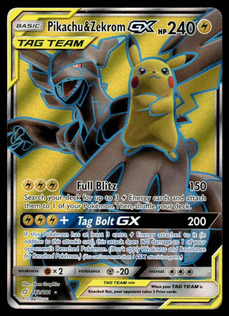 2019 Pokemon Team Up 162/181 Pikachu & Zekrom GX Heavy Play