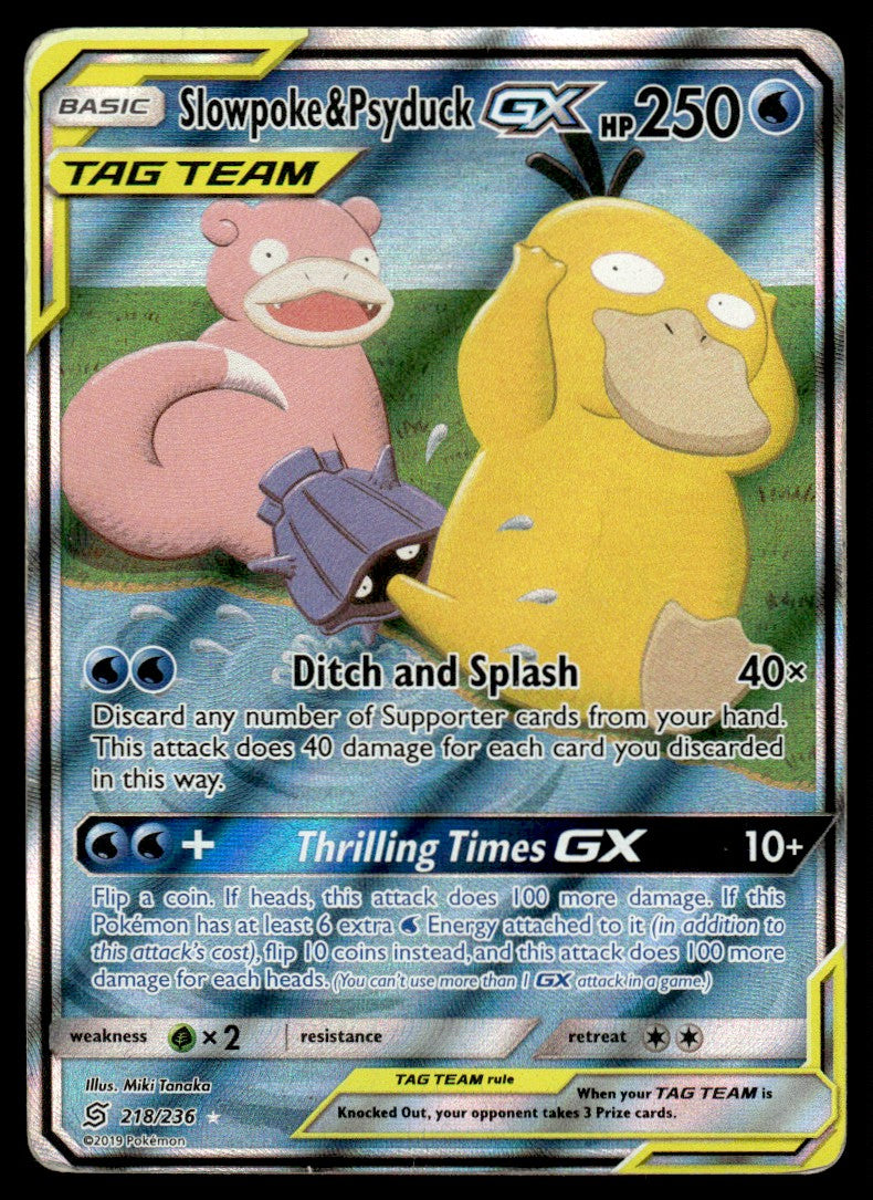 2019 Pokemon Sun & Moon - Unified Minds 218 Slowpoke & Psyduck-GX Damaged