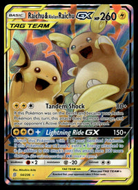 2019 Pokemon Sun & Moon - Unified Minds 54 Raichu & Alolan Raichu-GX Light Play