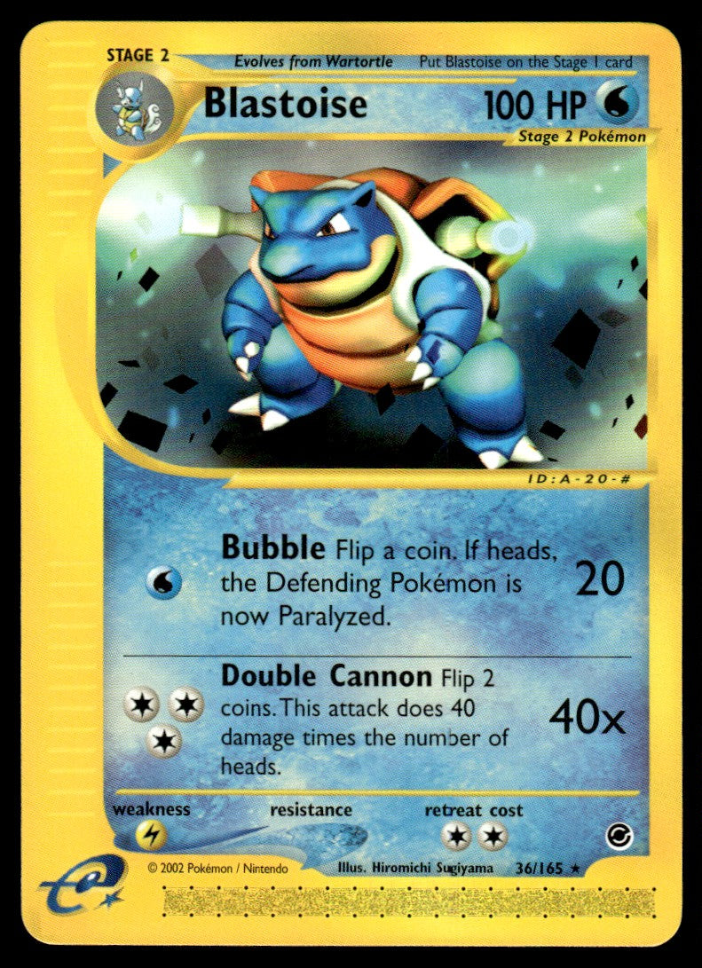 2002 Pokemon E-Card - Expedition 36/165 Blastoise Damaged