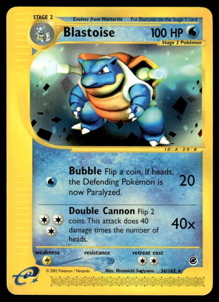 2002 Pokemon E-Card - Expedition 36/165 Blastoise Damaged