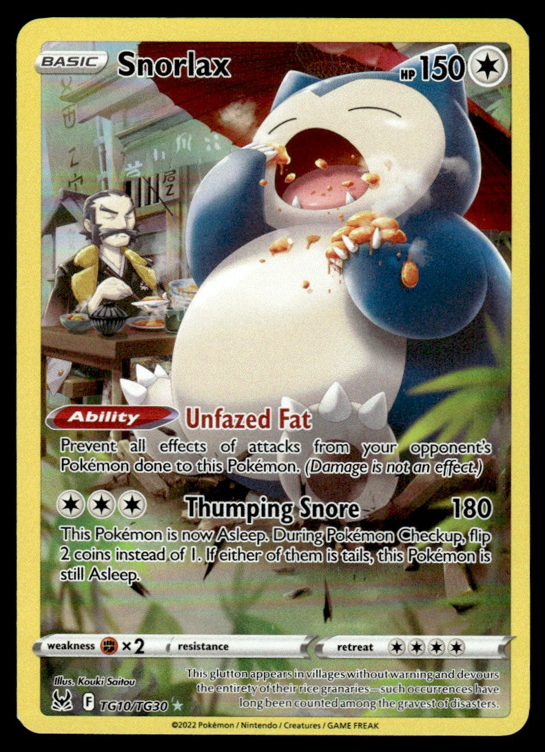2022 Pokemon Sword & Shield Series - Lost Origin - Trainer Gallery TG10 Snorlax Near Mint