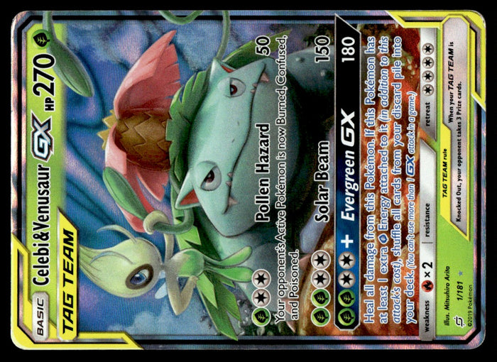 2019 Pokemon Sun & Moon - Team Up 1/181 Celebi & Venusaur GX Heavy Play