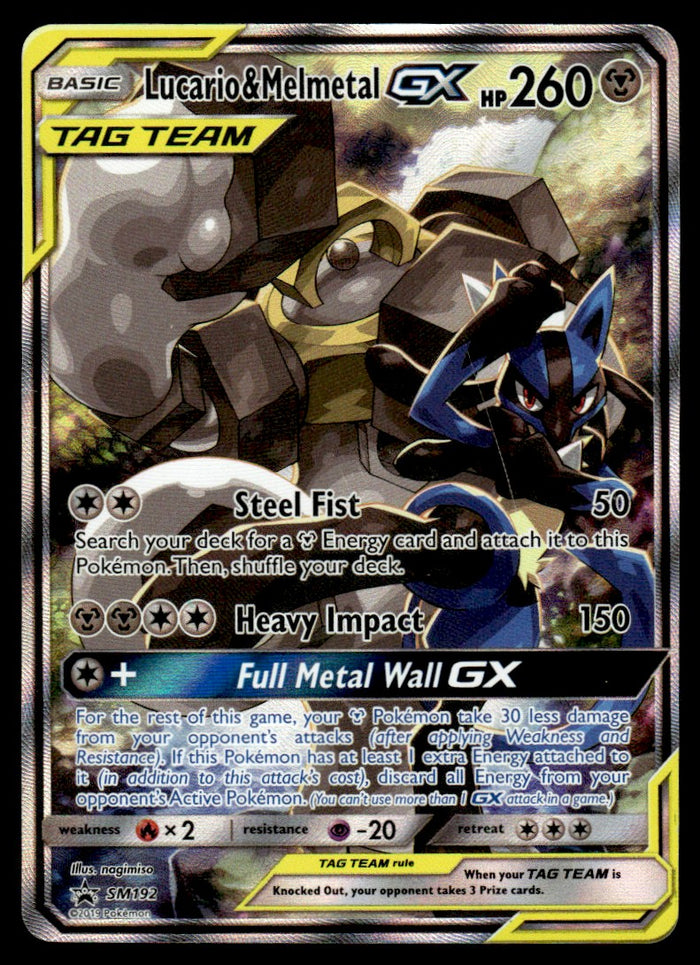 2019 Pokemon Sun & Moon Promo SM192 Lucario & Melmetal-GX Heavy Play