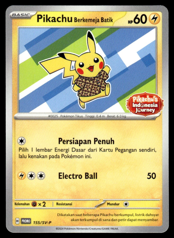 2024 Pokemon Scarlet Violet Promo 155/SV-P Pikachu Berkemeja Batik Near Mint