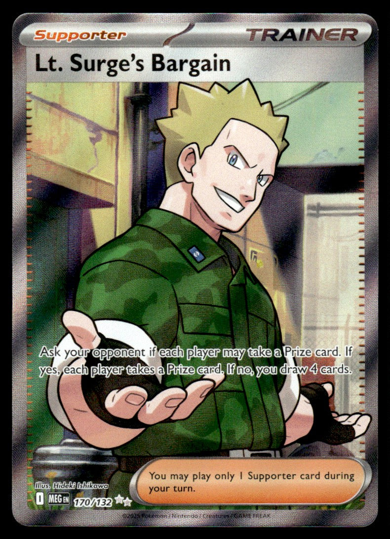 2025 Pokemon Mega Evolutions 170 Lt. Surge's Bargain Near Mint