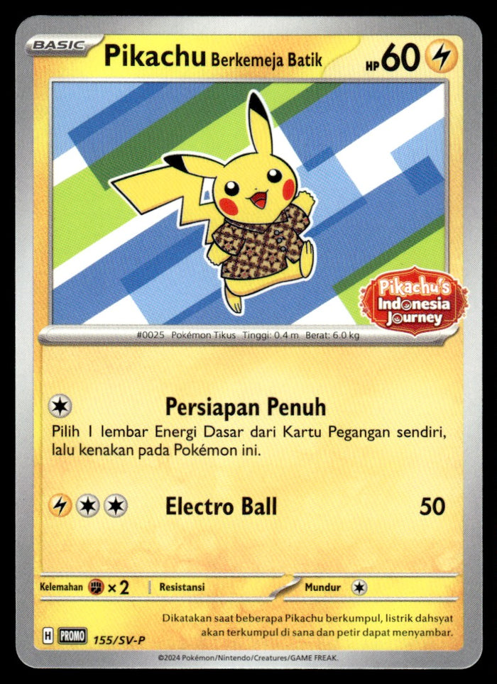 2013 Pokemon Promo 155/SV-P Pikachu Berkemeja Batik Near Mint