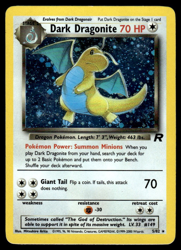 2000 Pokemon Team Rocket 5/82 Dark Dragonite Heavy Play
