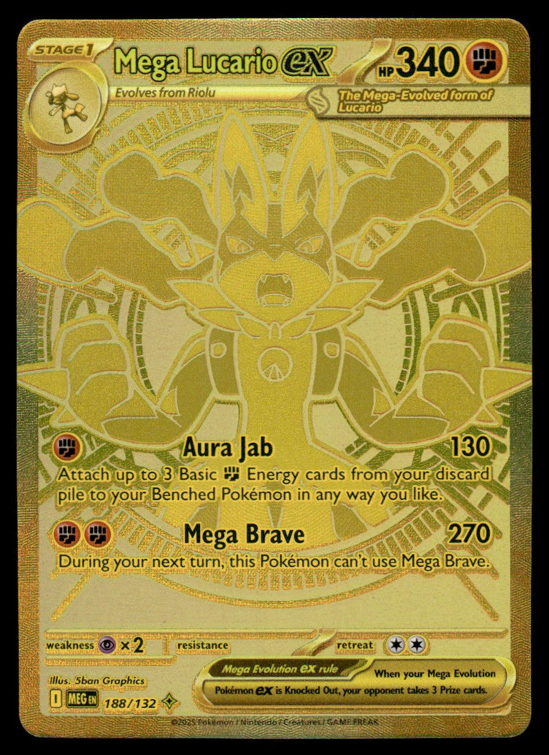 2025 Pokemon Mega Evolution 188/132 Mega Lucario EX GOLD Light Play