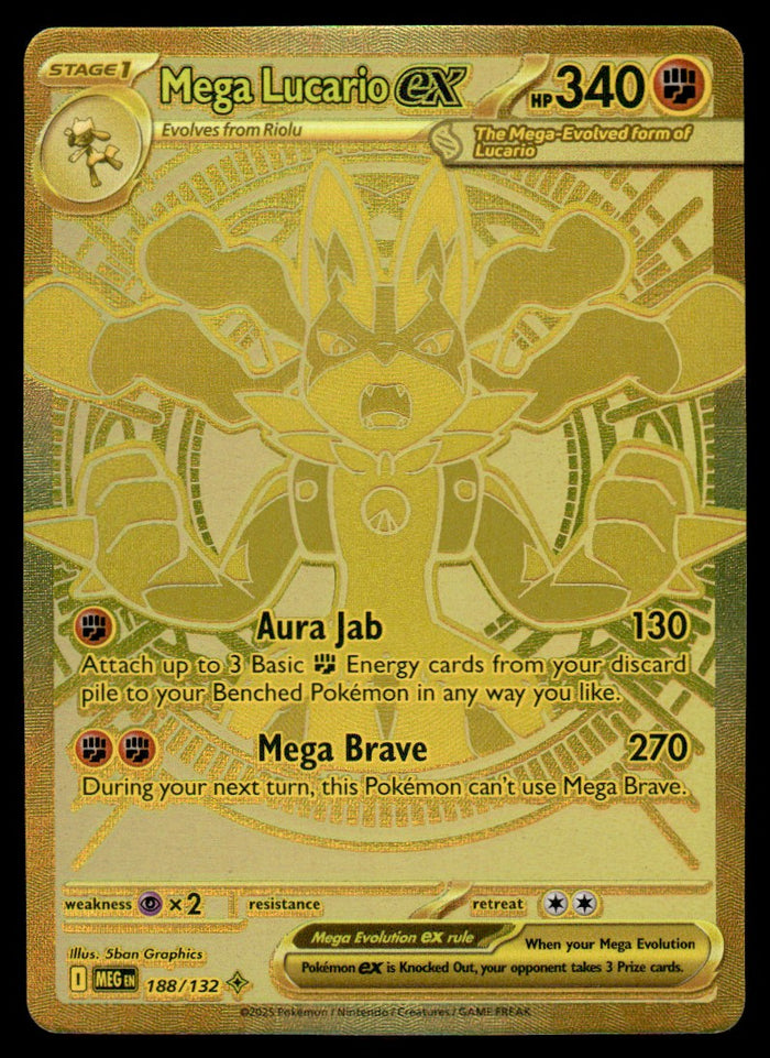 2025 Pokemon Mega Evolution 188/132 Mega Lucario EX GOLD Light Play