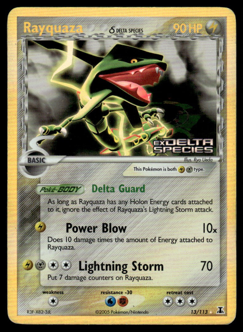 2005 Pokemon EX - Delta Species 13 Rayquaza Heavy Play
