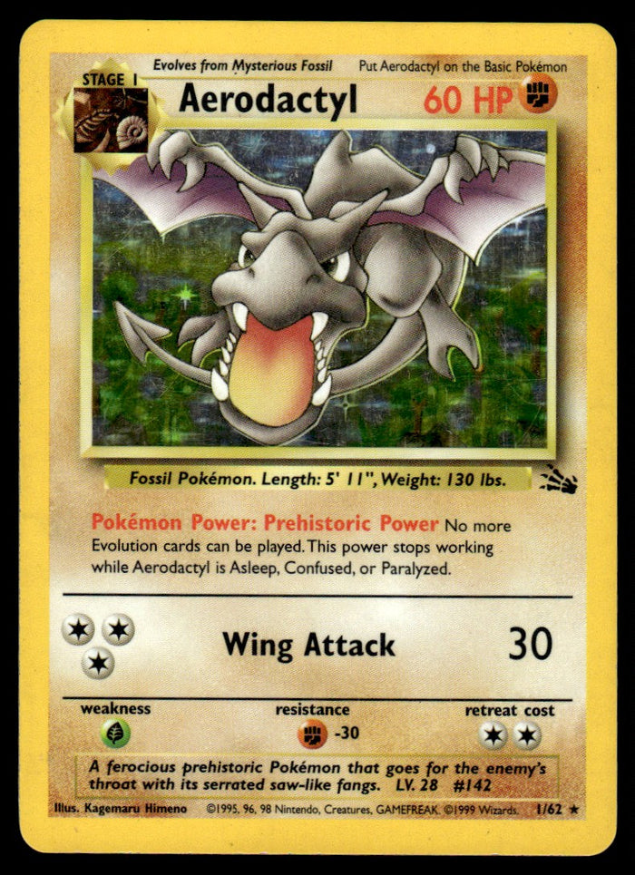 1999 Pokemon Fossil 1/62 Aerodactyl Heavy Play