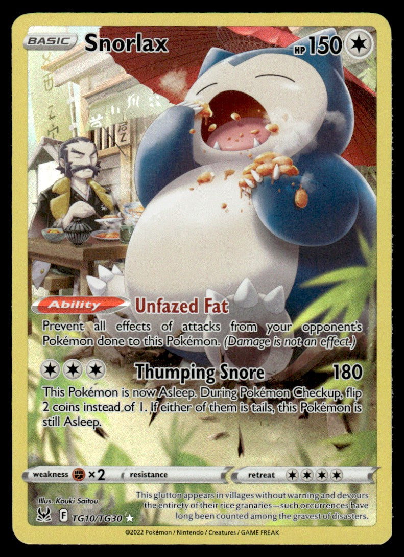 2022 Pokemon Sword & Shield Series - Lost Origin - Trainer Gallery TG10 Snorlax Near Mint