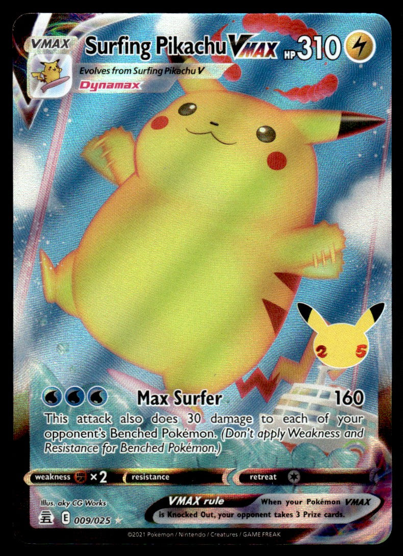 2021 Pokemon Sword & Shield - Celebrations 009 Surfing Pikachu VMAX Near Mint