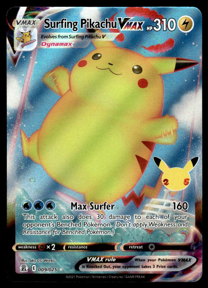 2021 Pokemon Sword & Shield - Celebrations 009 Surfing Pikachu VMAX Near Mint