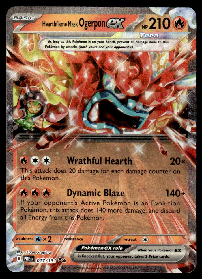 2025 Pokemon Scarlet & Violet - Prismatic Evolutions 017/131 Hearthflame Mask Ogerpon ex Near Mint