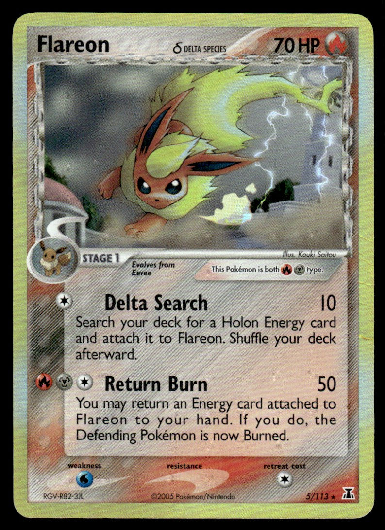 2005 Pokemon EX Delta Species 5/113 Flareon Reverse Holo Heavy Play