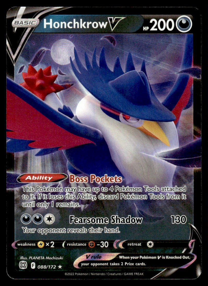 2022 Pokemon Sword & Shield - Brilliant Stars 088/172 Honchkrow V Near Mint