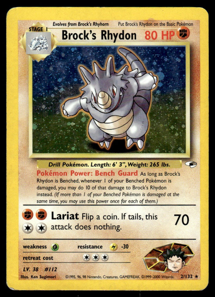 2000 Pokemon Gym Heroes 2/132 Brock's Rhydon Damaged