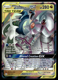 2019 Pokemon Sun & Moon - Cosmic Eclipse 156 Arceus & Dialga & Palkia-GX Heavy Play