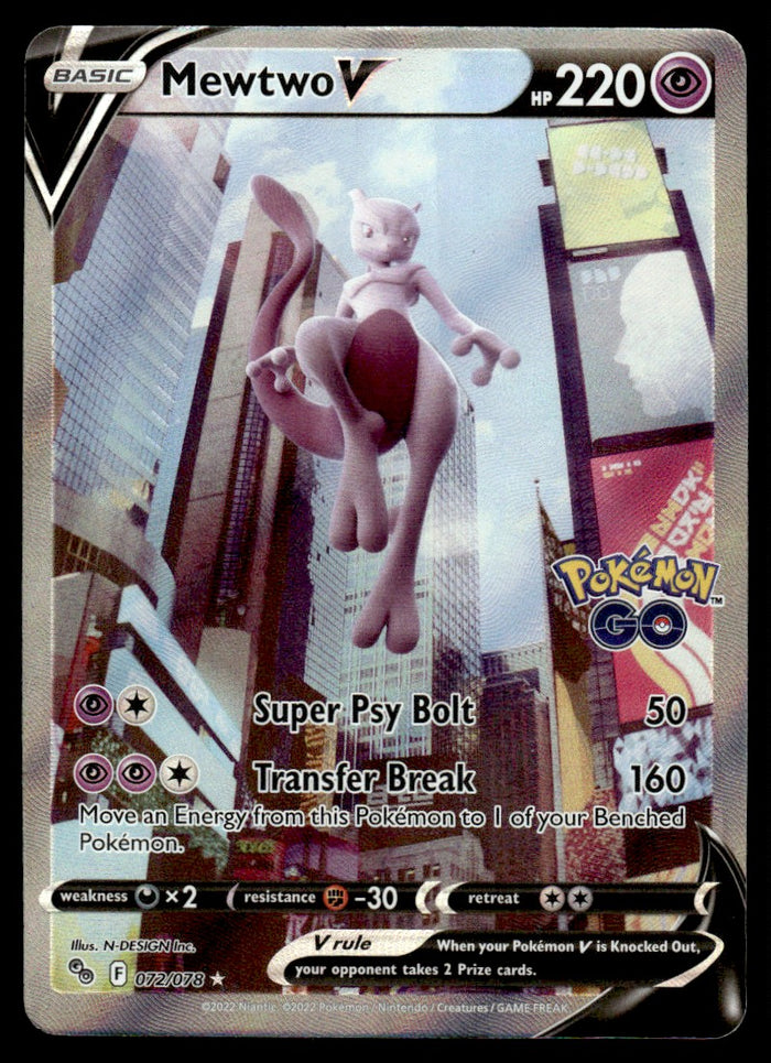 2022 Pokemon Pokemon TCG: Pokemon GO 072/078 Mewtwo V Near Mint