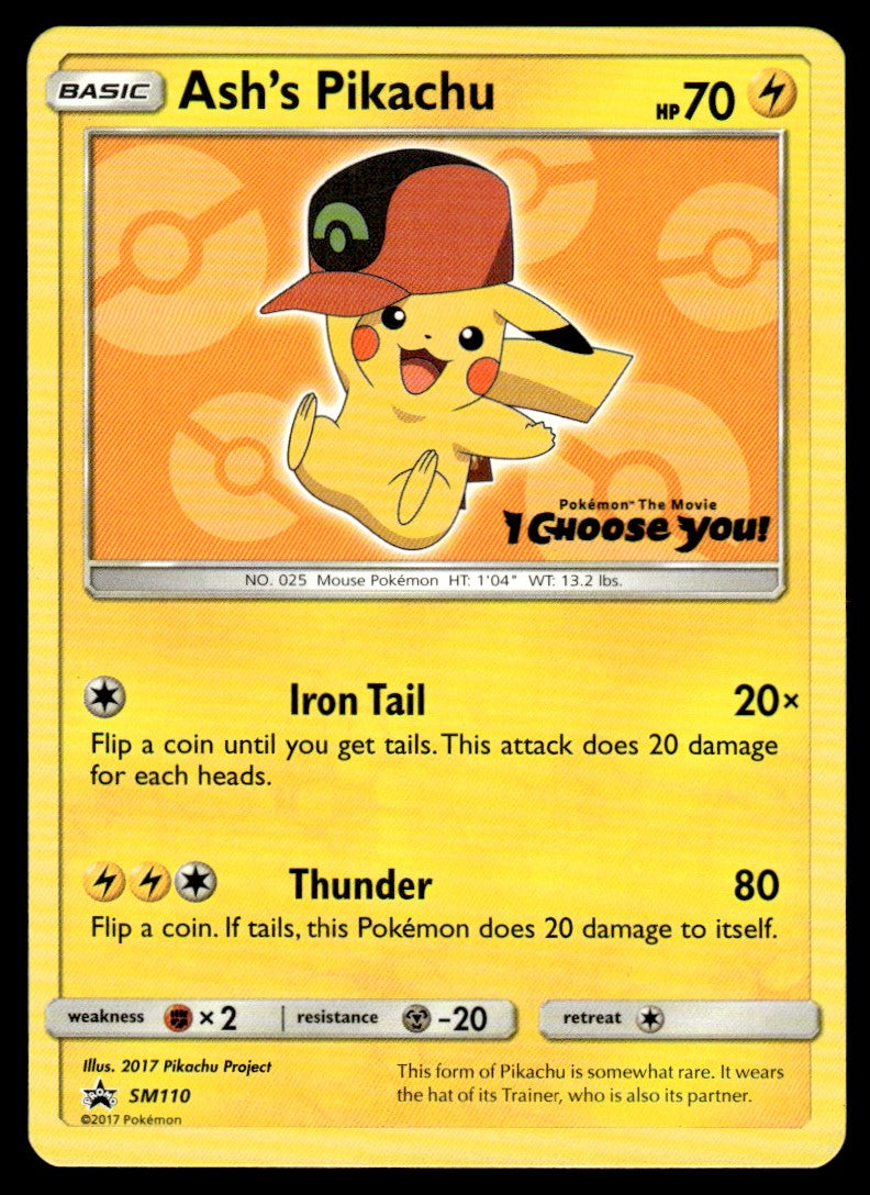 2018 Pokemon Sun & Moon Promo SM110 Ash’s Pikachu Light Play
