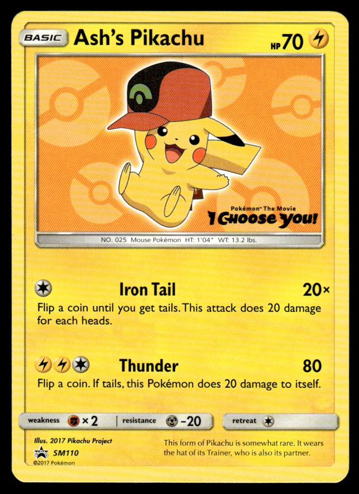 2018 Pokemon Sun & Moon Promo SM110 Ash’s Pikachu Light Play