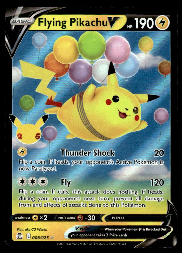 2021 Pokemon Sword & Shield - Celebrations 6 Flying Pikachu V Light Play