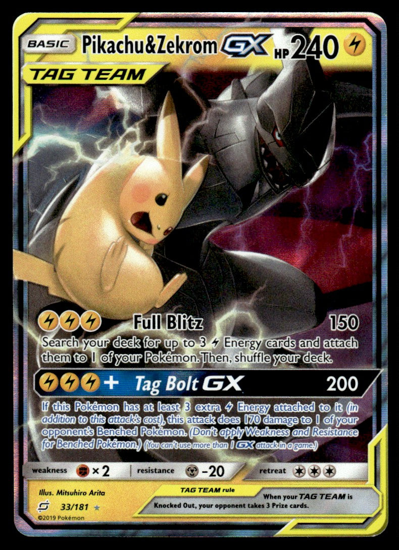 2019 Pokemon Sun & Moon - Team Up 33 Pikachu & Zekrom-GX Near Mint