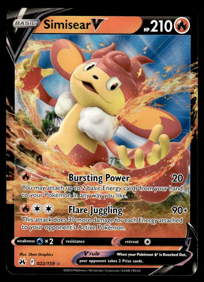 2023 Pokemon Crown Zenith 022/159 Simisear V Near Mint