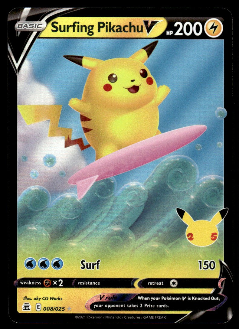 2021 Pokemon Sword & Shield - Celebrations 8 Surfing Pikachu V Near Mint