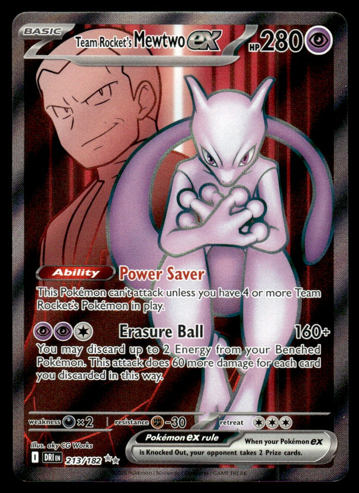 2025 Pokemon Destined Rivals 213/182 Team Rocket's Mewtwo ex Near Mint