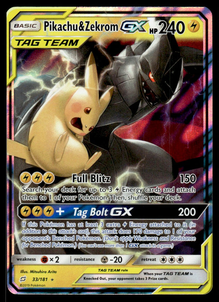 2019 Pokemon Sun & Moon - Team Up 33 Pikachu & Zekrom-GX Heavy Play