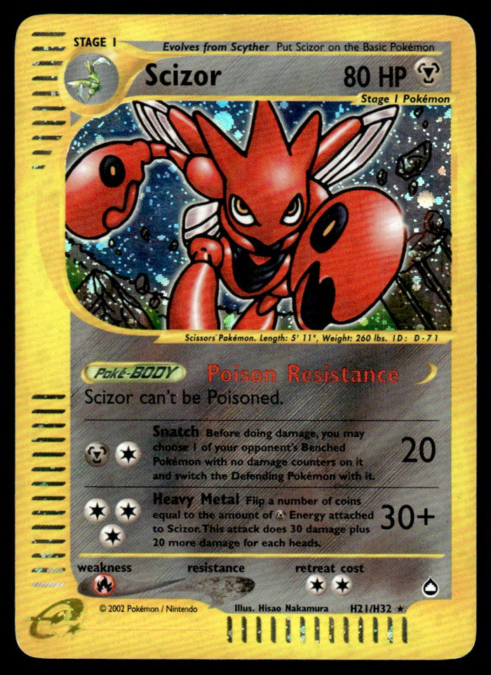 2003 Pokemon E-Card - Aquapolis H21 Scizor Heavy Play