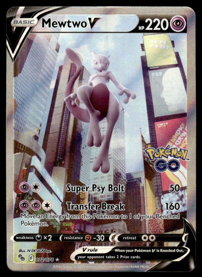 2022 Pokemon Pokemon TCG: Pokemon GO 072/078 Mewtwo V Near Mint
