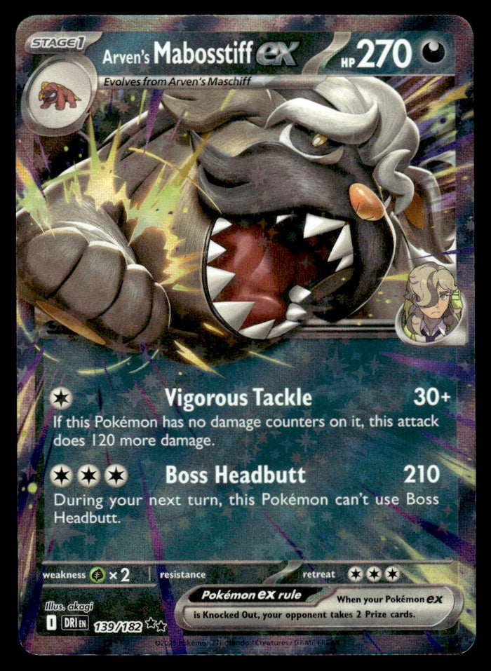 2025 Pokemon Scarlet & Violet - Destined Rivals 139/182 Arven's Mabosstiff ex Near Mint